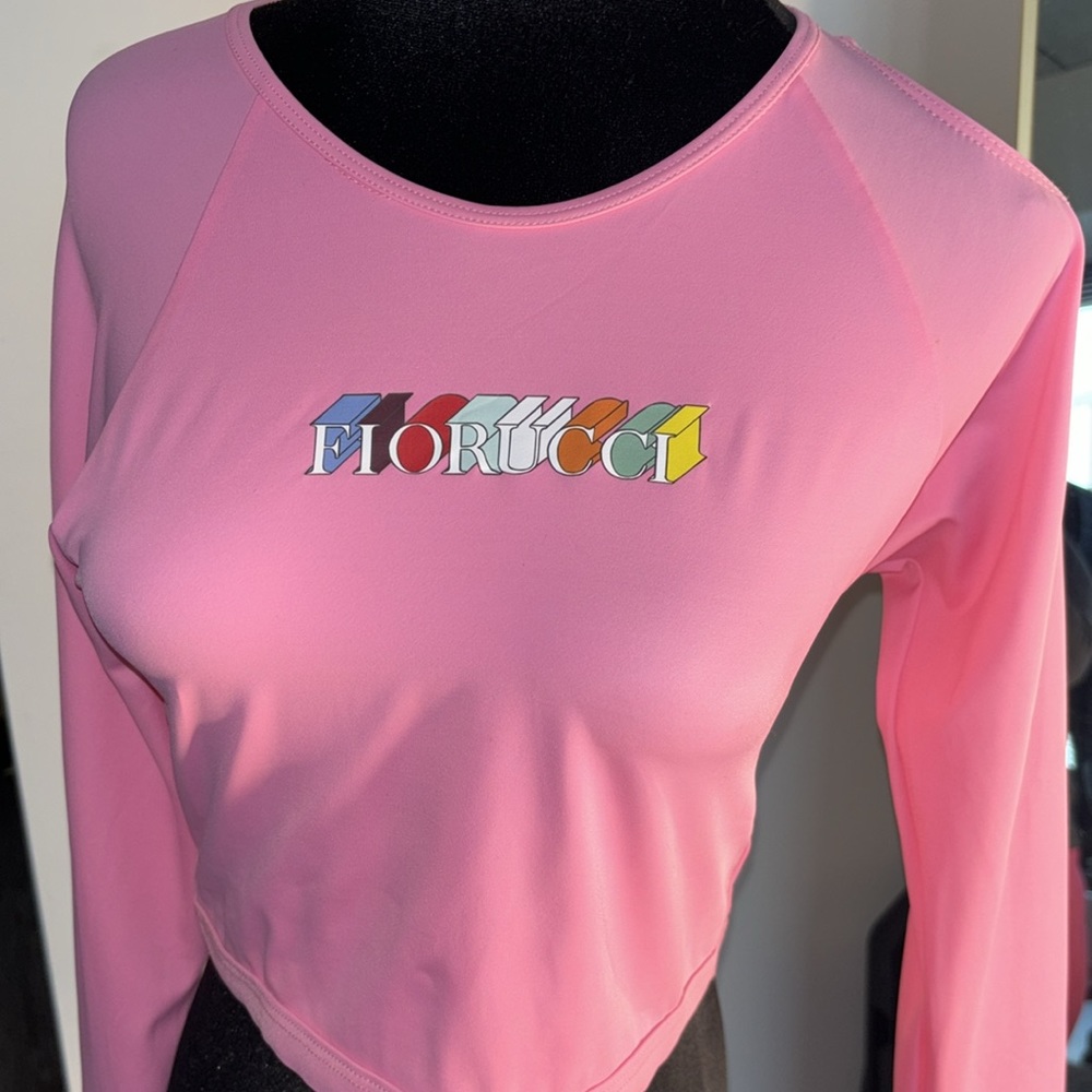 Fiorucci 3-D Logo Hot Pink Crop Top Size XL NWOT